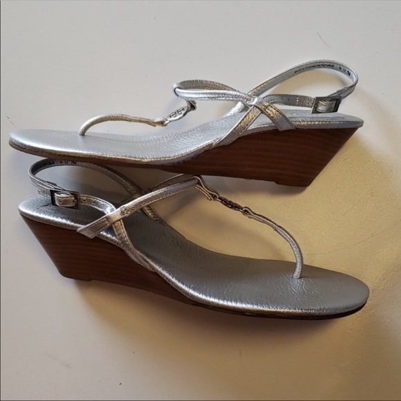 Tory Burch metallic silver thong wedge sandals - Picture 2 of 4